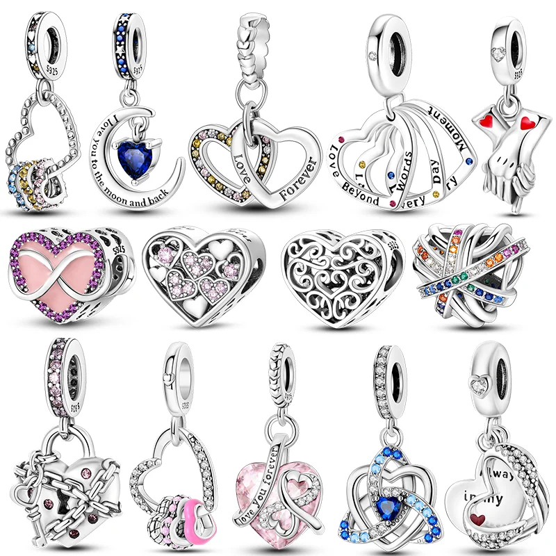 

925 Sterling Silver Charm Beads Heart Shape Eternal Love Pendants Fit Bangle Bracelet Charms DIY Jewelry Gifts