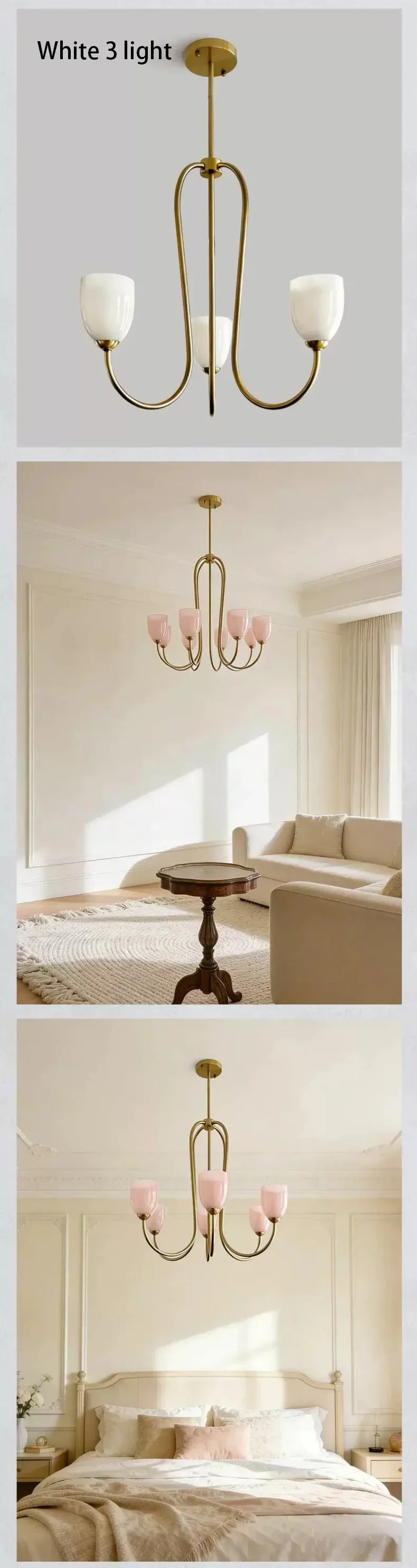 Nordic Romantic Glass E27 LED Chandelier Pink White Shades