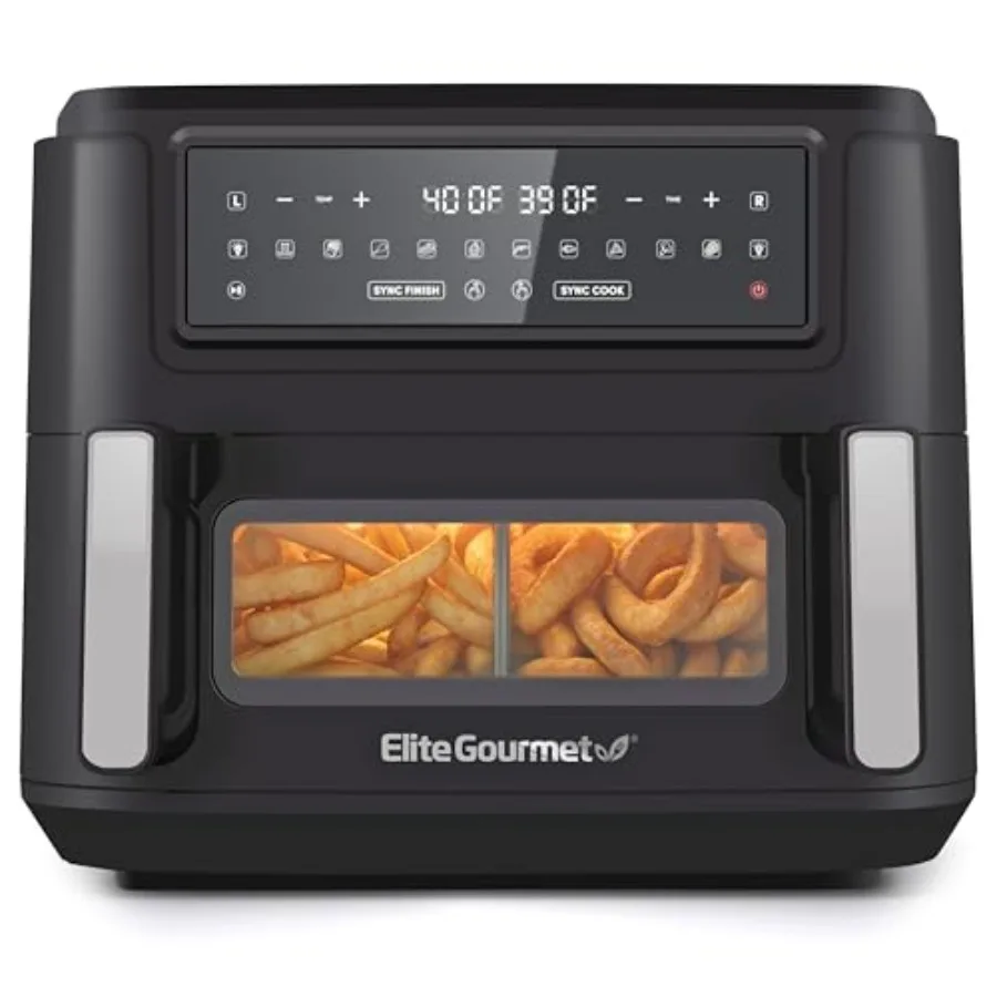 EAF1055D Dual Zone Air Fryer Oven 11QT. Capacity with Divider Sync Finish Dishwasher Safe Basket 10 Preset Functions 1600Watts