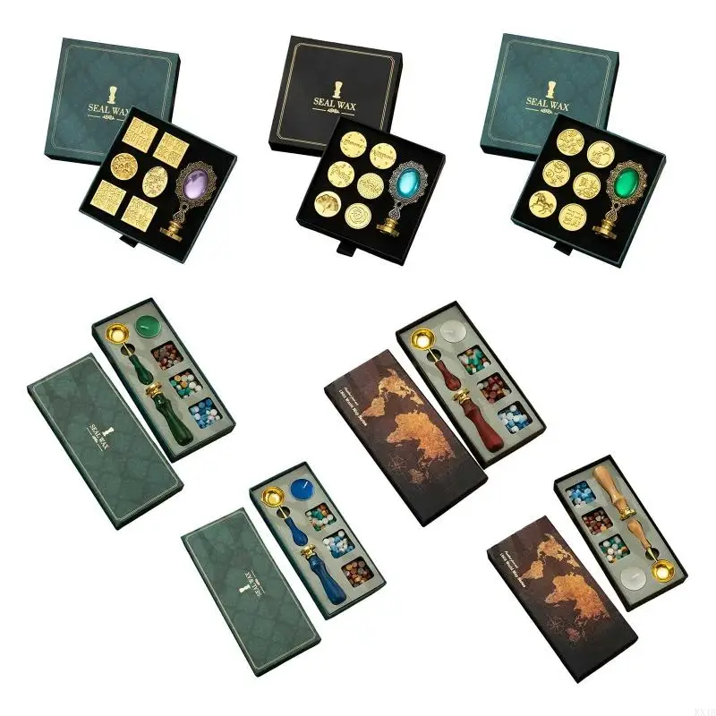 KX4B mühür mumu seti pirinç damga kafaları veya balmumu boncukları içerir Retro mühür mumu mühür seti sızdırmazlık zarfı posta