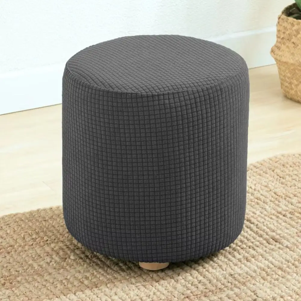 Round Shape Round Ottoman Slipcover Elastic Universal Footstool Cover Polar Fleece Dustproof Seat Slipcovers