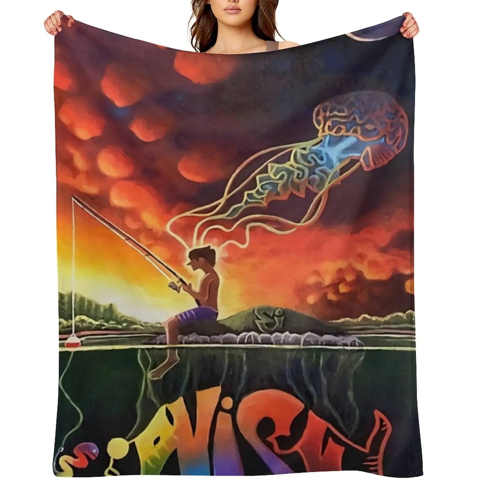 

phish fishing - Throw Blanket Flannel Fabric funny gift Retros Sofa Blankets