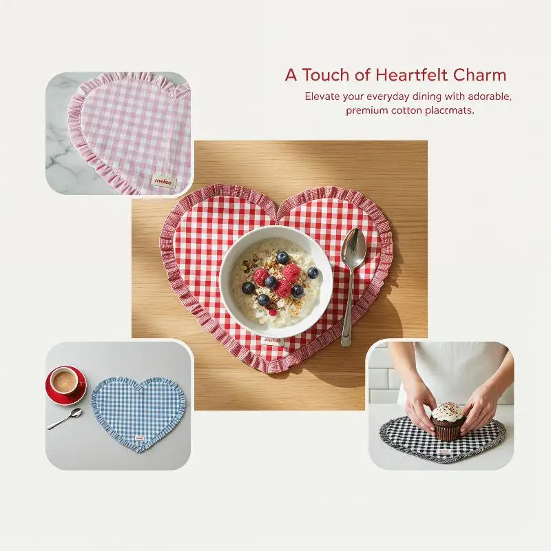 Love Shaped Cotton Placemats with Lace Insulation Enhance Your Dining Experience Every Day