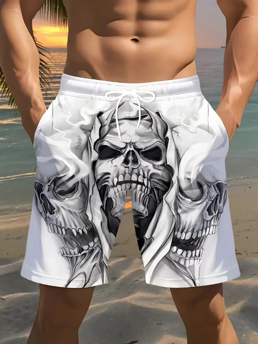 

Men's Skull Print Fashion Beach Shorts Casual Lightweight Quick-Drying for Outdoor Sports Basketball Gym Swimming