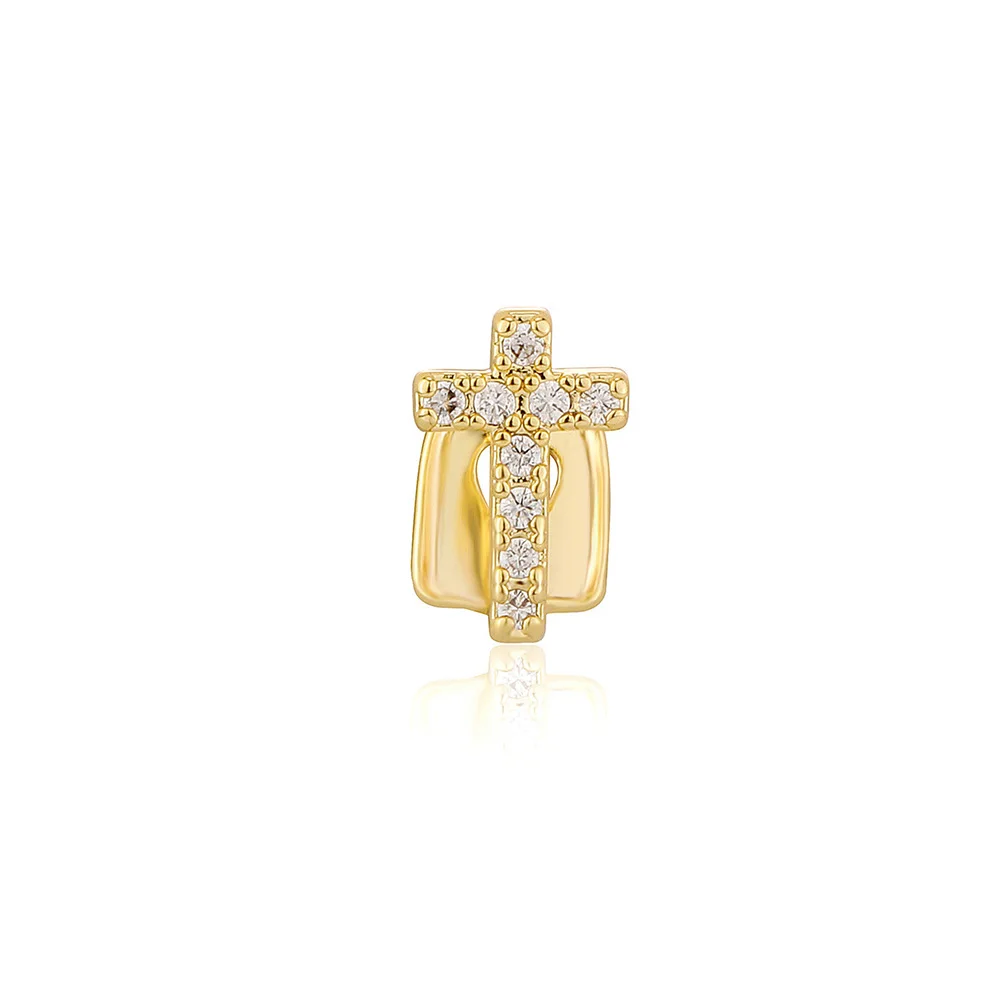 RACHELZ Hip Hop Zircon Cross Teeth Grillz Fashion single CZ Stone Tooth Caps For Women Men Jewelry Cosplay