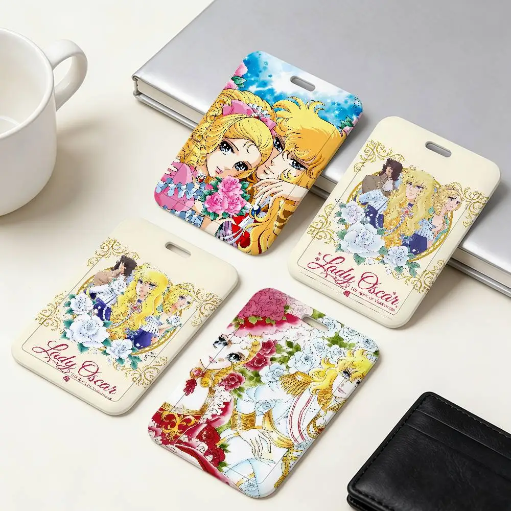 Capa para Cartão Deslizante Lady Oscar de The Rose of Versailles, Estilo Arte Manga Anime, Porta-Crachá de Identificação, Porta-Cartão de Trabalho, Porta-Cartão de Ônibus