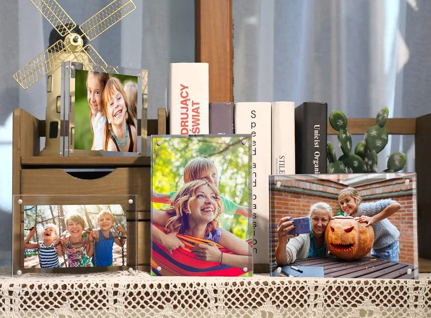 5 Pack Acrylic Photo Frames Frame 5x7, 20% Thicker, 24mm Thick Frameless Clear Picture Frame, Double Sided Magnetic Photo Frame