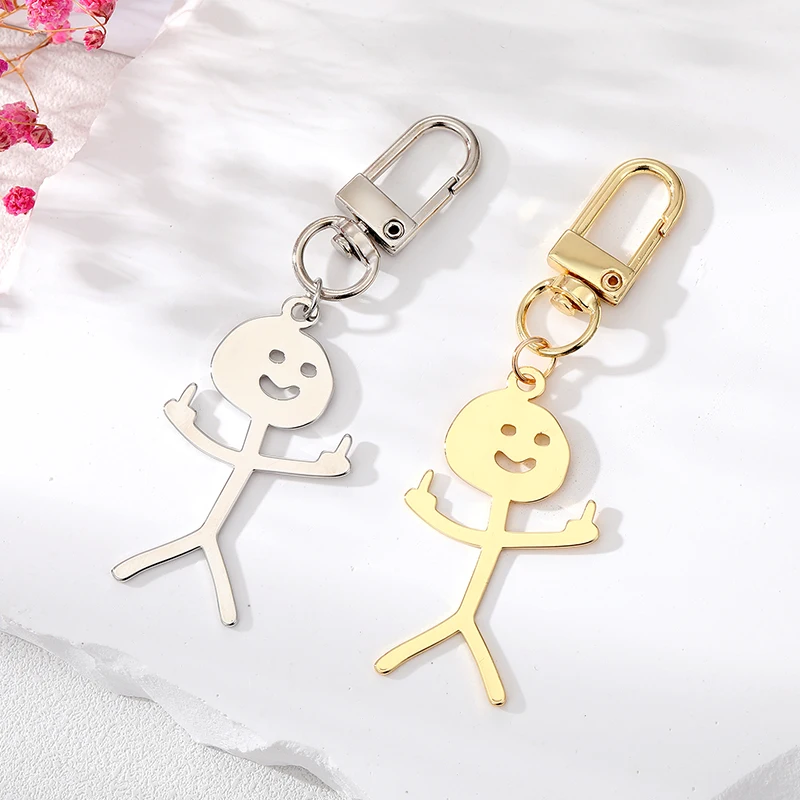 Hip Hop Funny Doodle Middle Finger Keychain Keyring Women Men Couple Gift Simple Hand Gesture Bag Airpods Box Key Accessories