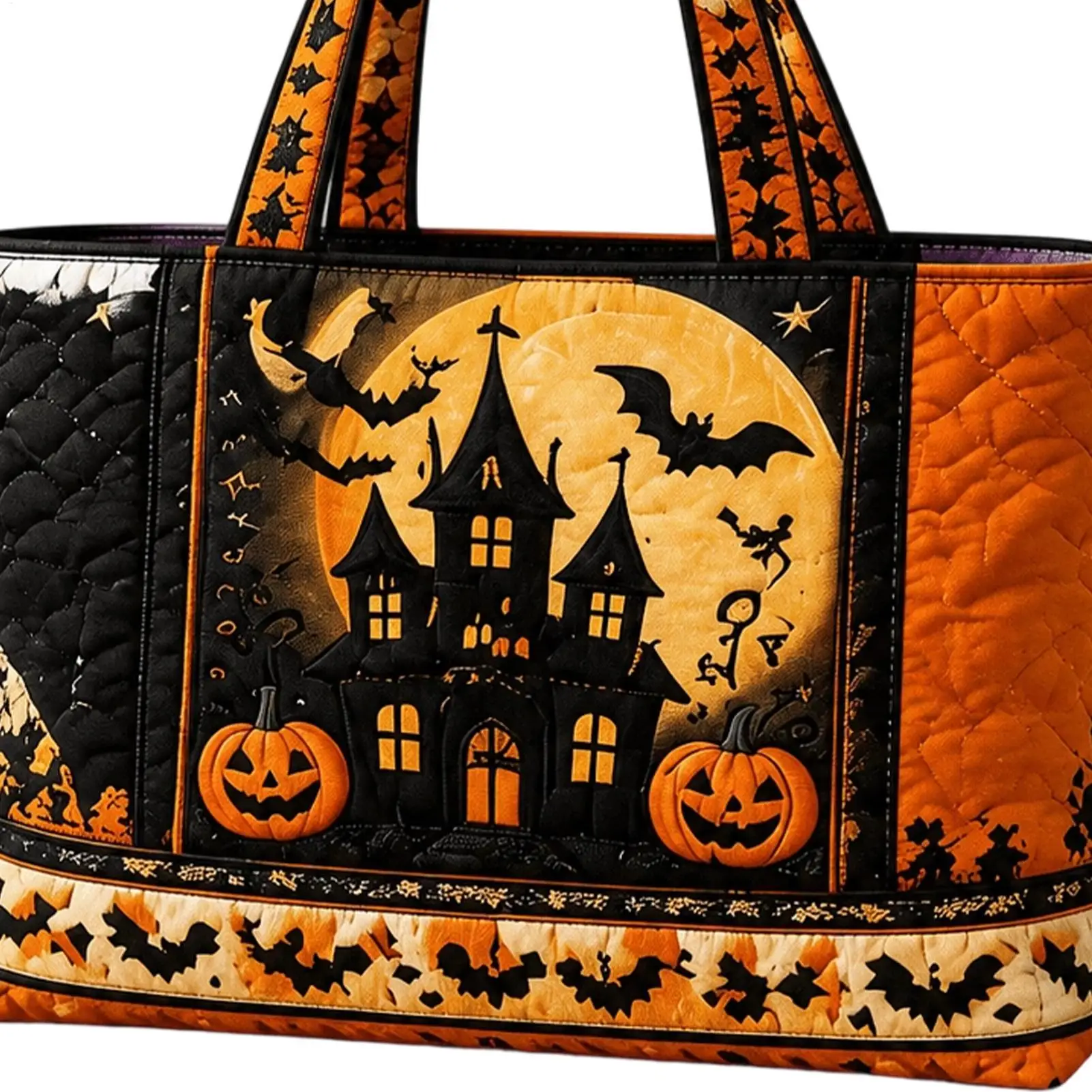 Halloween-Tragetasche, 3D-Grusel-Design, gesteppt, große Kapazität, Halloween-Themen-Handtasche zum Einkaufen, für Outdoor-Aktivitäten, Sandstrand, Bootsfahrten – Detail 4