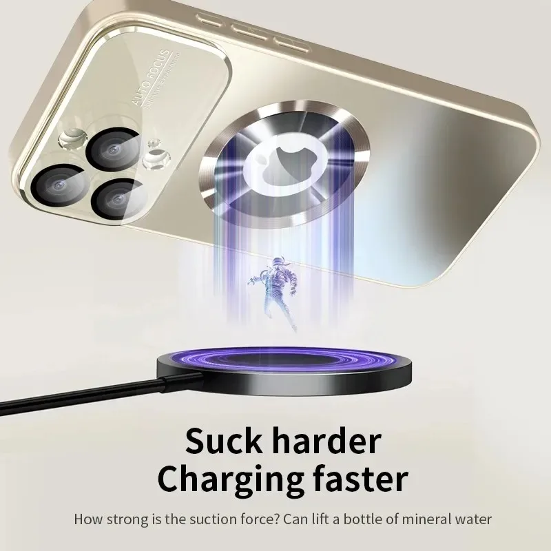New Titanium Metallic Luxury Matte Case For iPhone 16 15 14 13 12 17 Pro Max Plus For Magsafe Glass Lens Camera Protection Cover