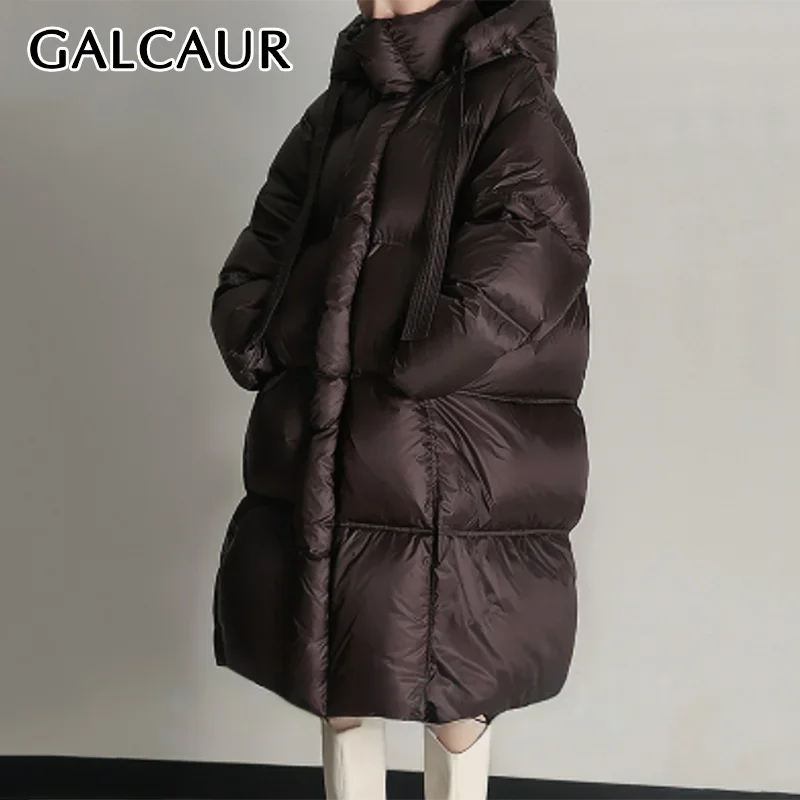 

GALGAUR Duck Down Hooded Coat for Women Long Sleeve Spliced Pockets Warm Knee Length Style Quilted Winter Jacket Female Clothes