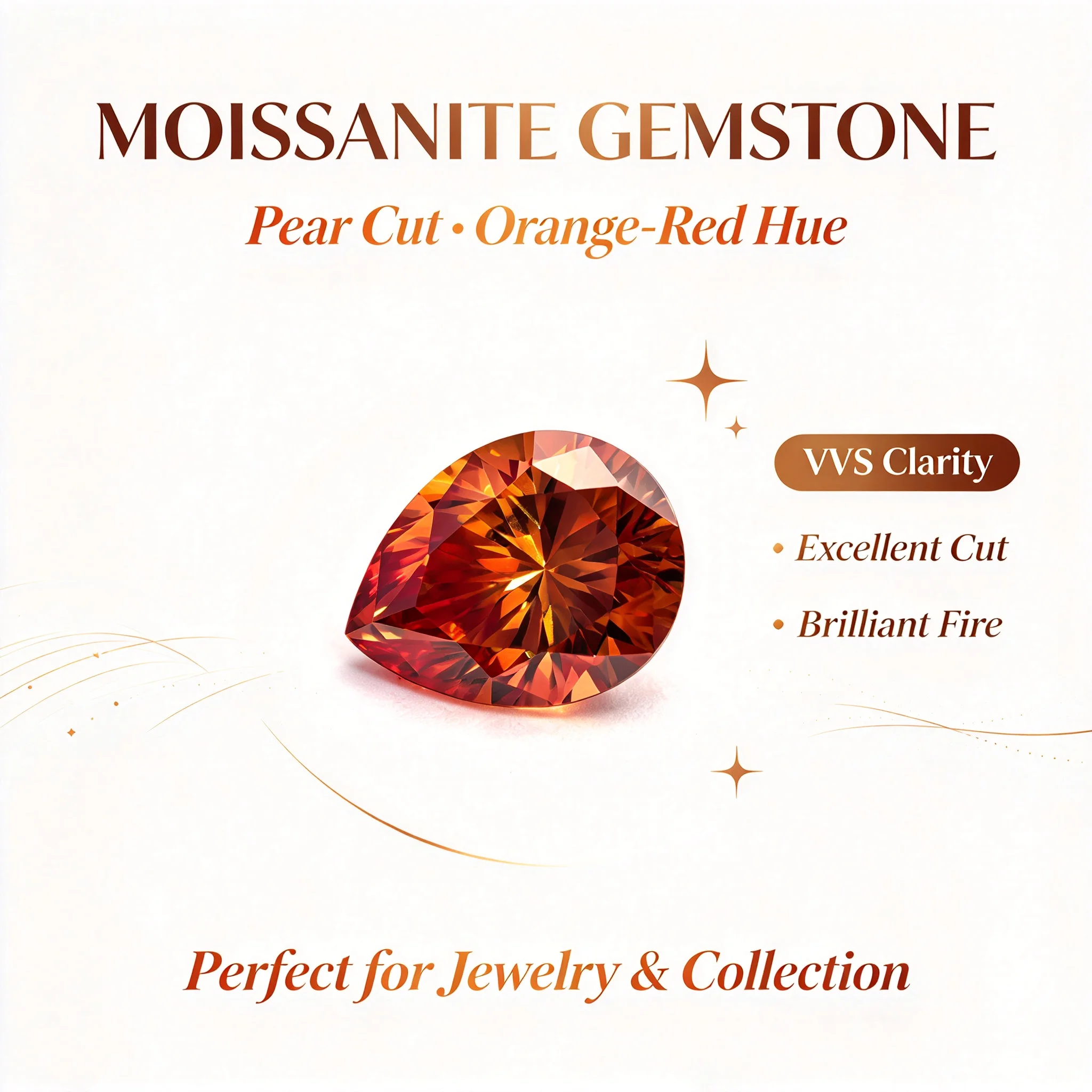 Jewelry Making Gemstones - Moissanit-Stein in Orangerotem Farbton, Birnenförmiger Schliff,