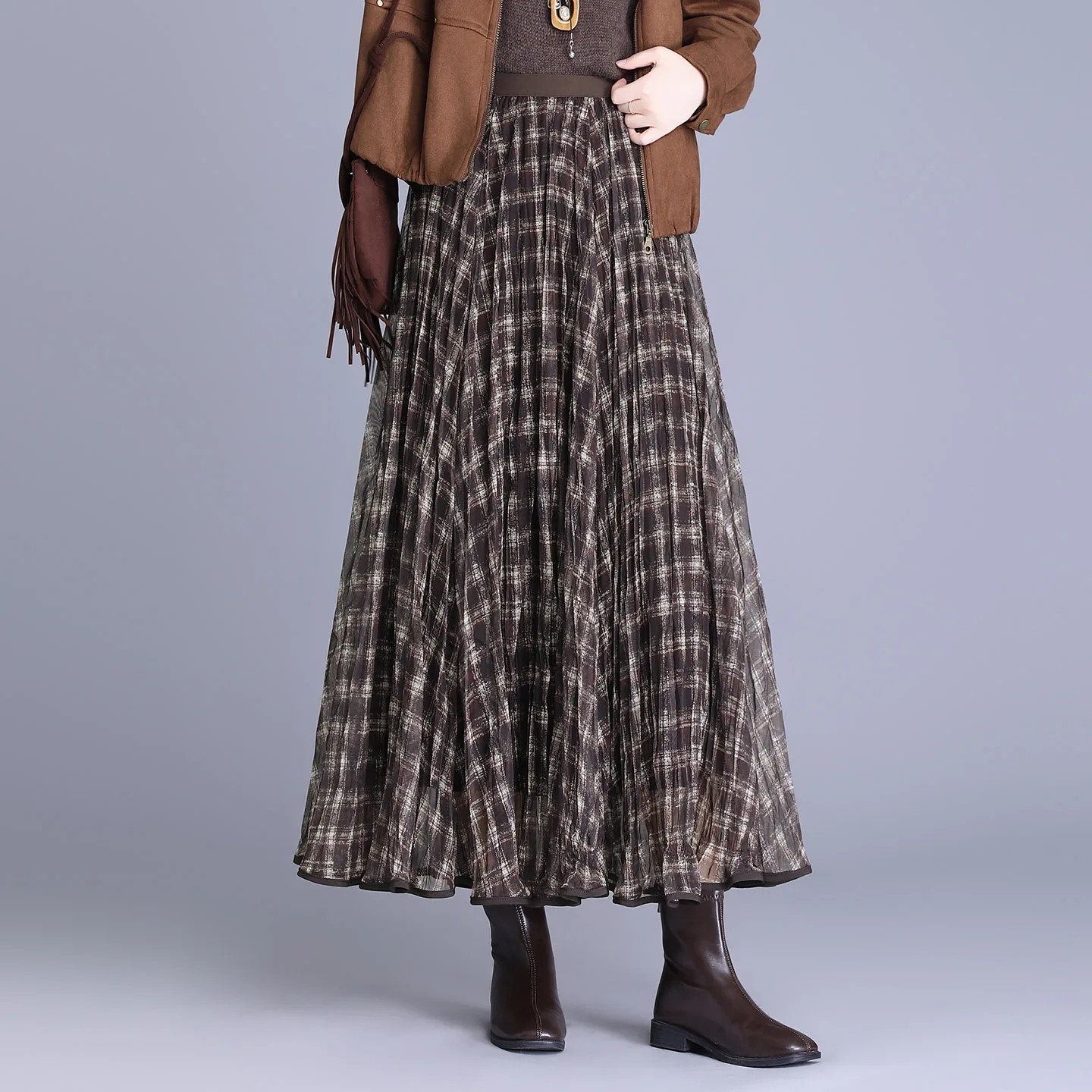 

Retro f-length Skirt Asymmetrical Color Blo Me High Waist A-line for Women Autumn Winter New Sle Slimming Skirt