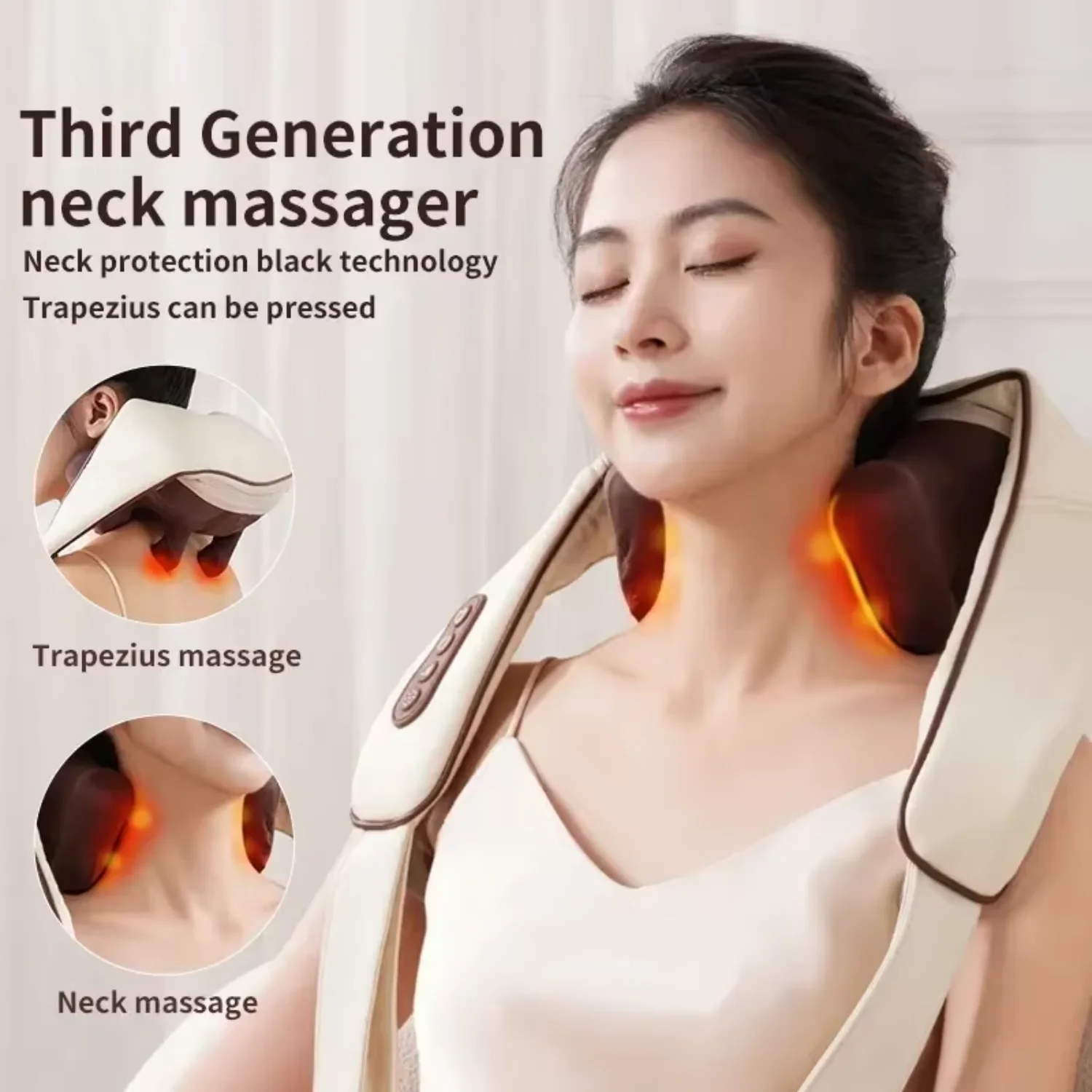 Electric shoulder heating acupressure kneading massage machine, wireless trapezius massage neck wrap, cervical deep tissue relax
