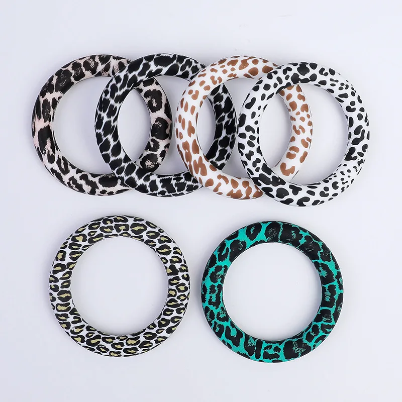 10pcs Baby Silicone Teether Ring 65mm Print Baby Food Grade Nursing Toys DIY Pacifier Chain Necklace Jewelry Gift Accessorios