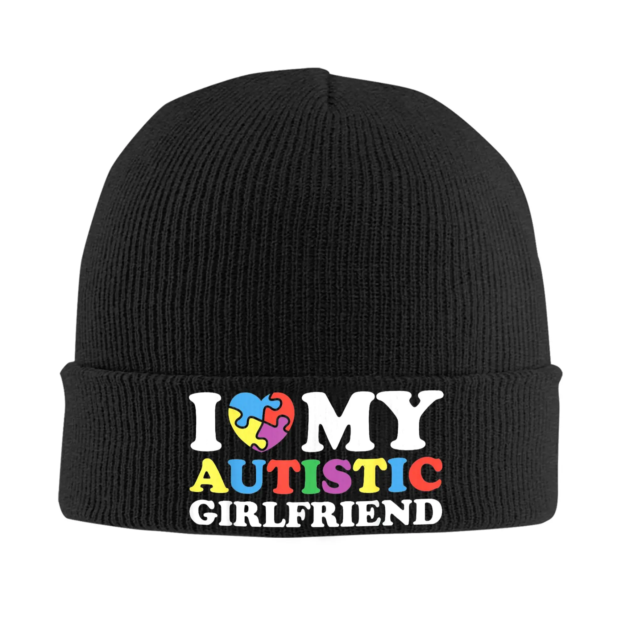 I Heart Love My Autistic Girlfriend Knitted Hat Autumn Winter Skullies Beanies Warm GF Gift Caps Unisex Acrylic Fashion Bonnet