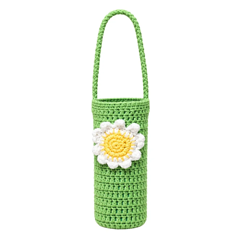 Portable Knitted Crochet Water Bottle Cover Reusable with Strap Cup Sleeve Pouch Handmade Cup Pouch Water Bottle Accessories