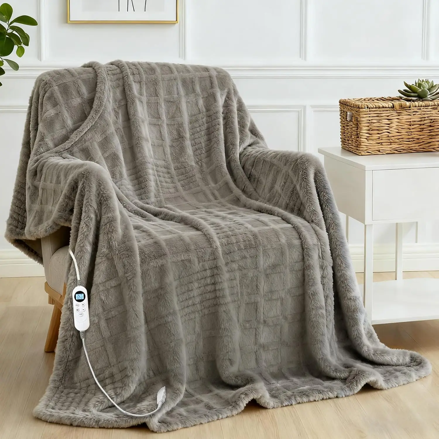 

50"x60" Fast Heating Electric Throw Blanket with 12 Levels & Timer, Overheat Protection for Bed Home Office, Light Gray