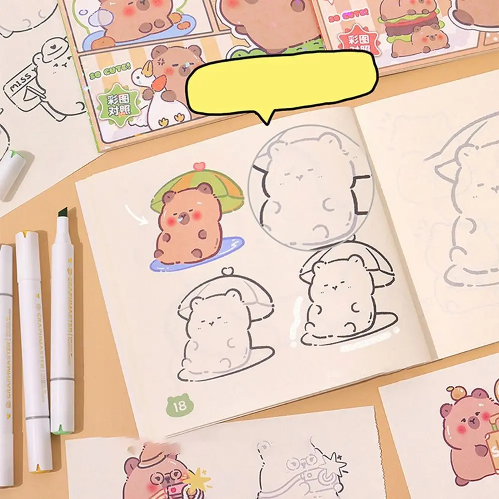 Cute Capybara Tracing Book Creative Cartoon Line Sketch Book Tearable Multiple Gameplay Children's Drawing Book