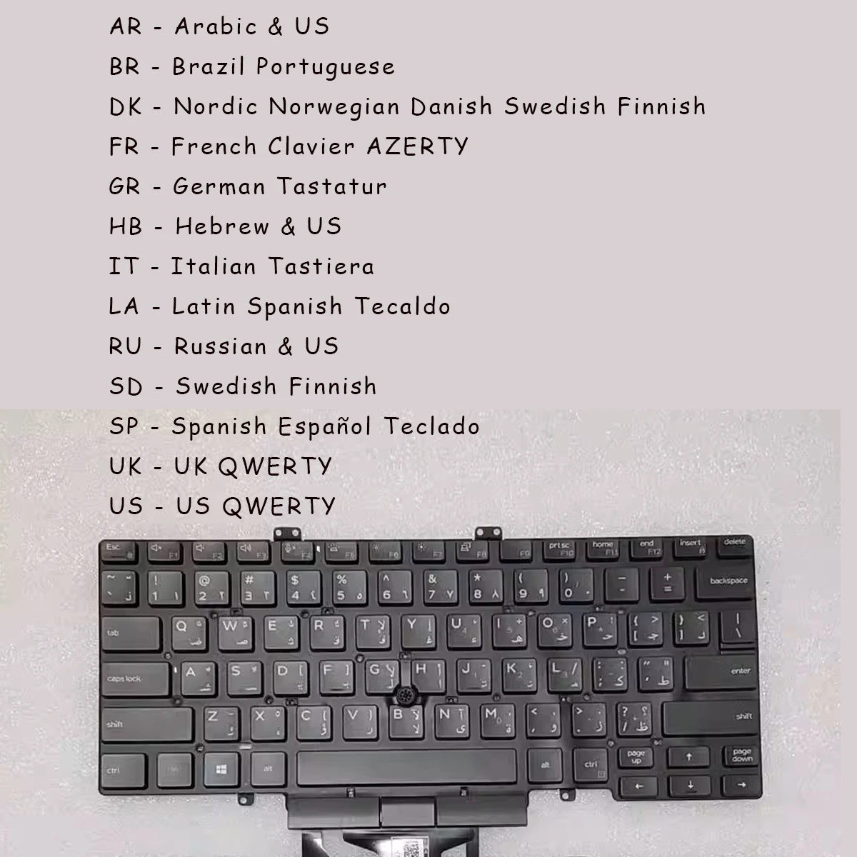 

New AR BR FR GR HB DK IT LA RU SP SD UK US Keyboard for DELL Latitude 5400 5401 2019 , 5410 5411 2020 BACKLIT , with Pointer