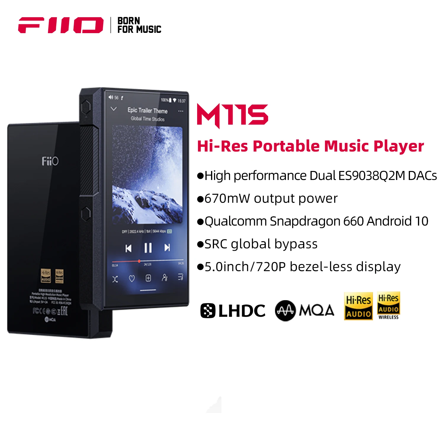 

Fiio M11s Music Player Snapdragon 660 With Dual Es9038q2m Hi-res Android 10 5.0inch Mp3 Wifi/mqa/bluetooth 5.0, 15h Playtime