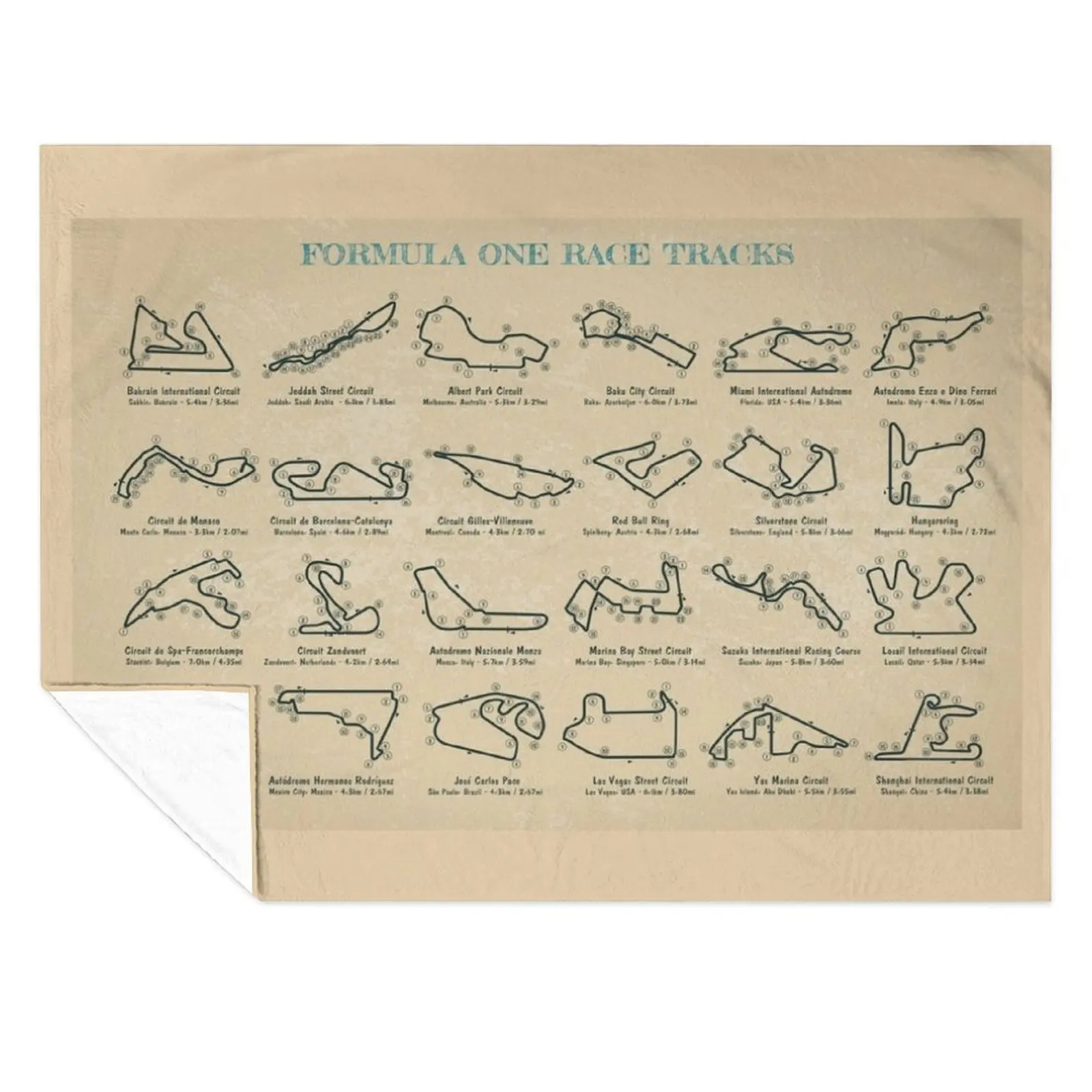 

F1 Race Tracks (Horizontal-Parchment) Throw Blanket Bed linens Hair Polar Sofa Blankets