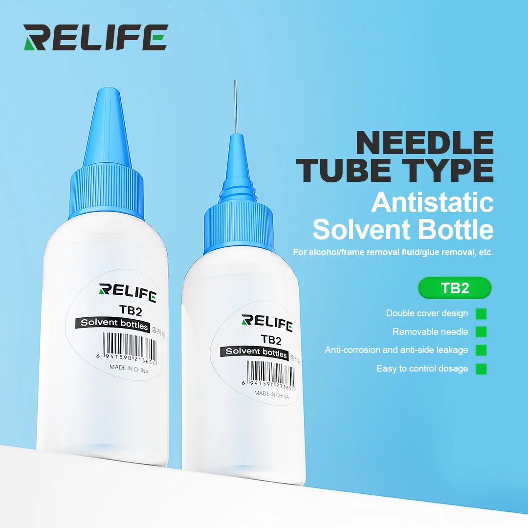 RELIFE TB2 Solvent Bottle with Removable Needle Tube Leakproof Design Precision Control Anti-static for Phones PCB Repair Tool