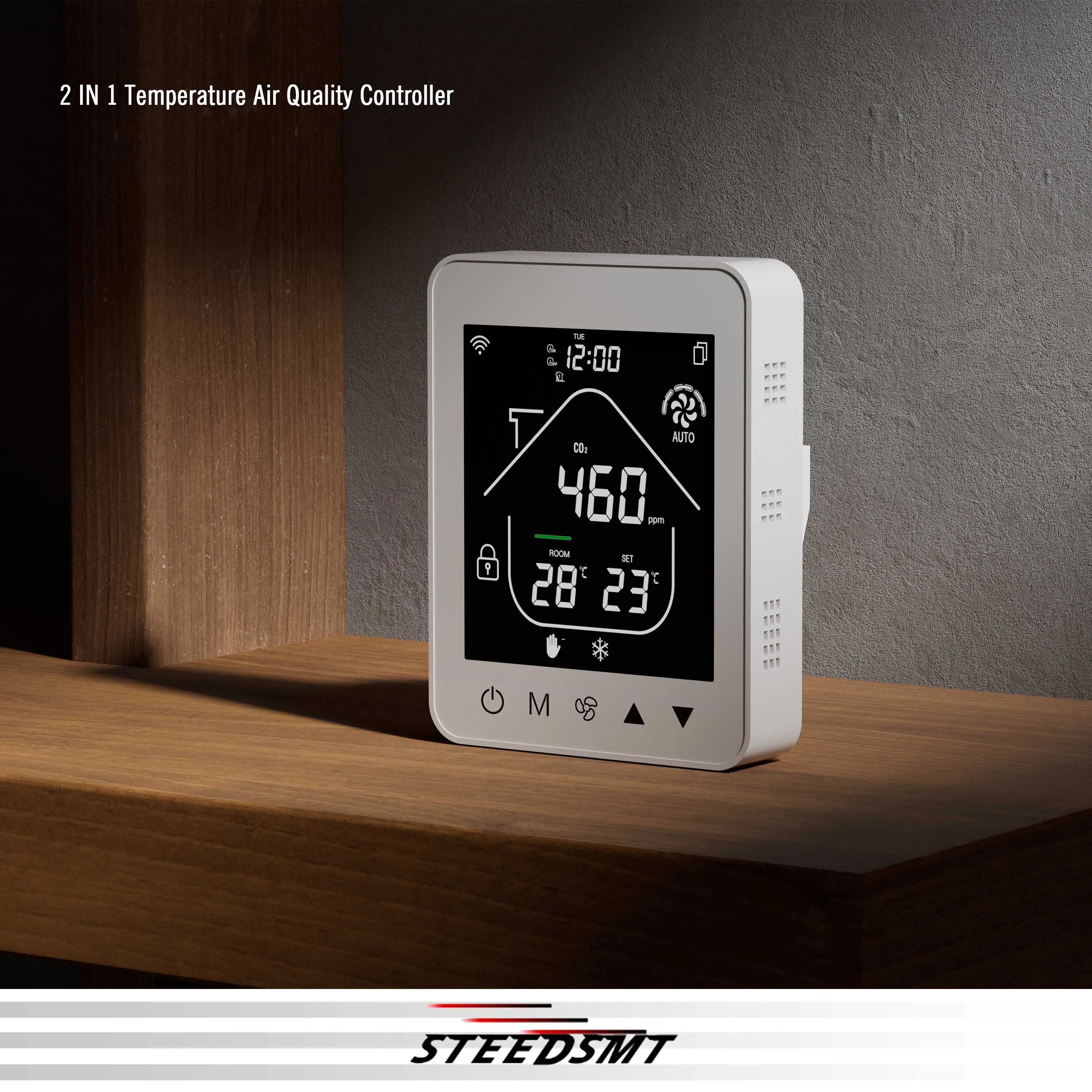 Contrôleur de CO2 d'air frais pour réglage de la bobine du ventilateur de température 2 en 1, connexion à distance WIFI et RS485 avec capteur de mémoire historique