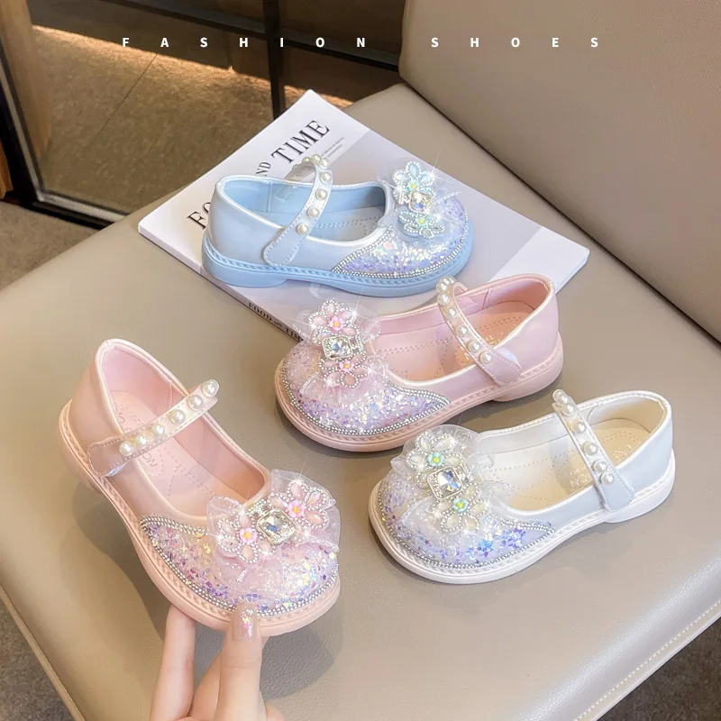 

2026 Girls' Princess Crystal Shoes, Glitter Rhinestone Dress Shoes, Comfortable Flats for Wedding Party Performance