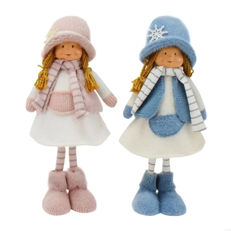 Girl Doll Decorative Figurine, Plush Fabric Cloth Standing Doll Ornament with Scarf & Hat for Tabletop Shelf Bedsides and 87HA