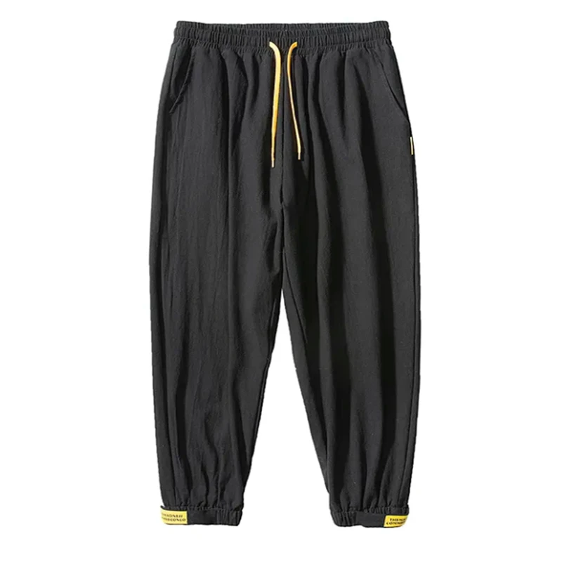 Pantalones de lino para hombre, ropa informal para correr, deportiva, Harem, Hip Hop, holgada, con cintura elástica