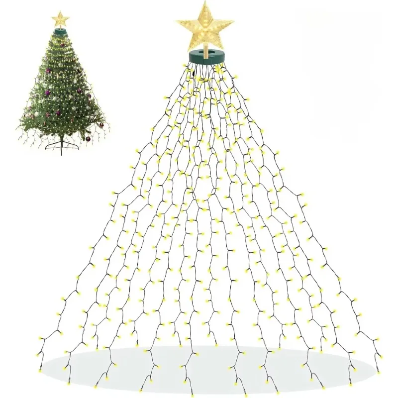 280 LED Christmas Tree Lights with Star Topper, 8 Modes Remote Control Memory Timing Warm White Colorful for Xmas Ornament Decor