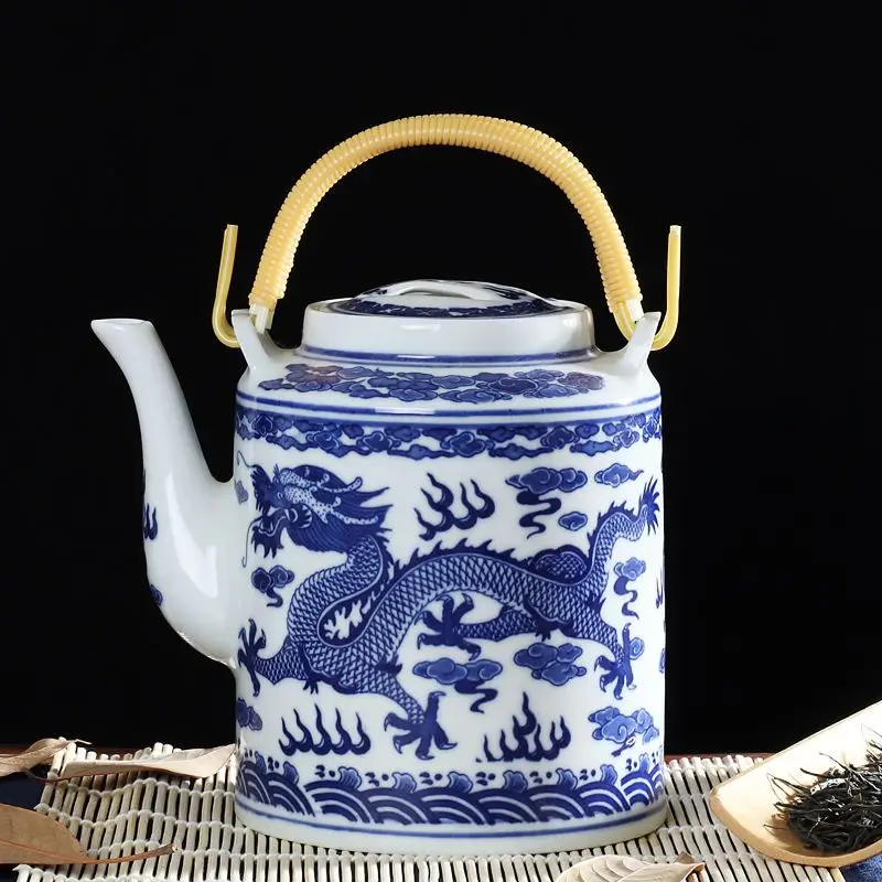 

Jingdezhen Porcelain, Ceramic Hoop Handle Teapot, Tea Pot, Kettle, Dragon Pattern~