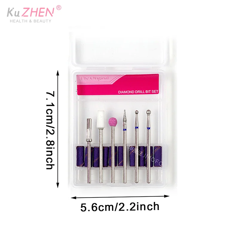 6 pz/scatola diamante punta da trapano per unghie fresa per accessorio manicure lucidatura pedicure macchina elettrica punta per unghie strumenti per bava