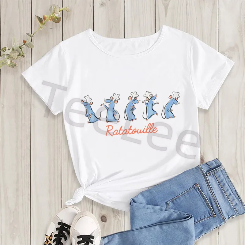 Ratatouille T Shirt Women Clothes Print Anyone Can Cook Harajuku Graphic Cartoon Clothes Girl Female T-shirt CuteTee Shirt