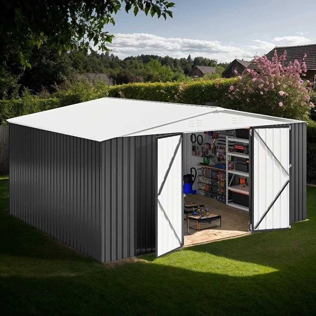 Metal Storage Shed, Lockable Outdoor Tool Shed for Garden ,Patio,White