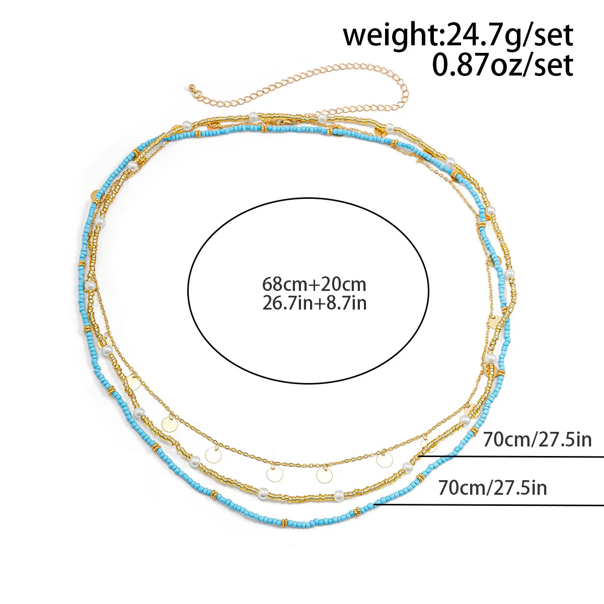 Cadena de cintura con colgante de lentejuelas circulares de Metal de Color dorado Retro, cadena para el cuerpo con cuentas coloridas multicapa, joyería de moda para chica 2024