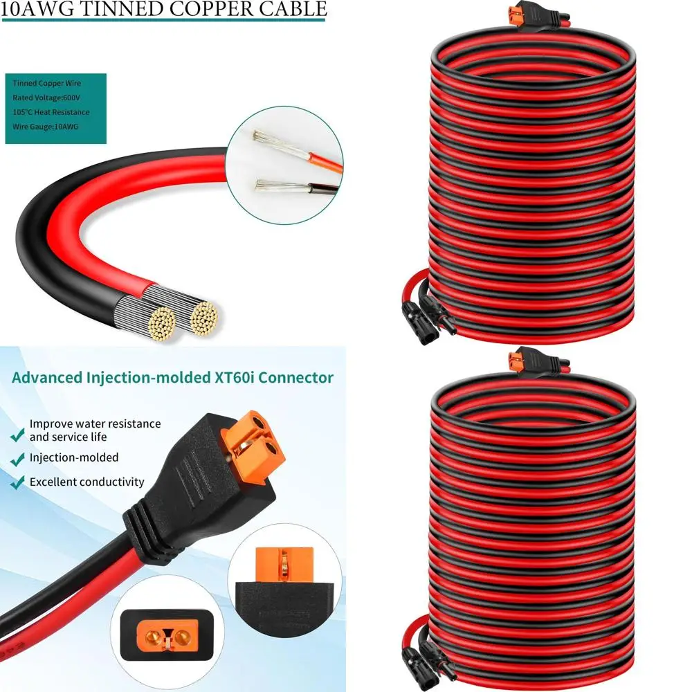 

Медный луженый провод 10AWG для удлинителя XT60i к панели управления - Сверхпрочный кабель для RC-аккумуляторов, дронов, энергосистем, устройств Renewa