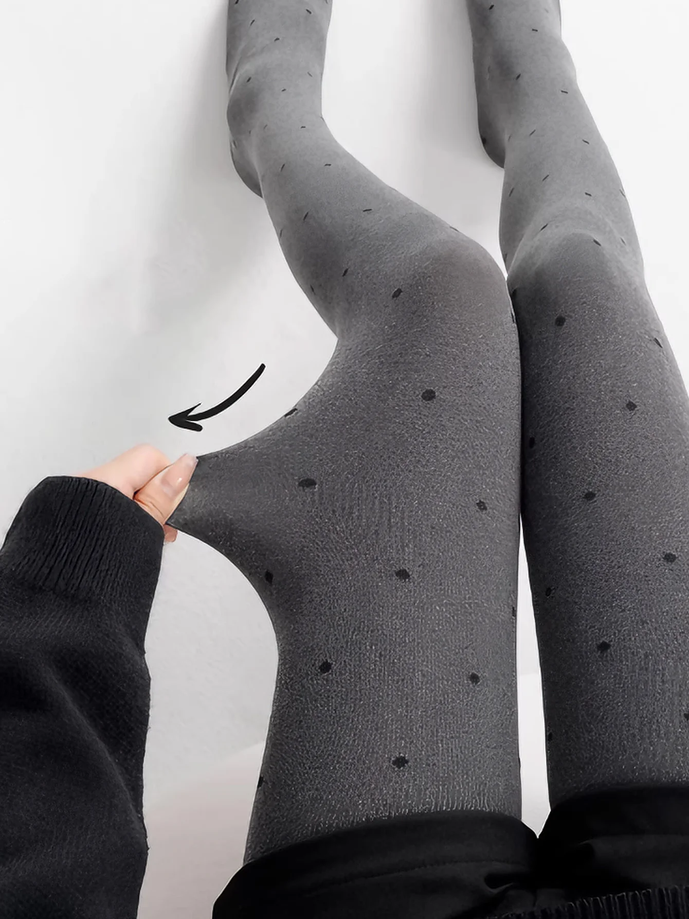Vintage Grey Tiny Polka Dot Knitted Tights For Women, Soft Thick Thermal Pantyhose, Casual Retro Stockings Matching Sweaters Ski