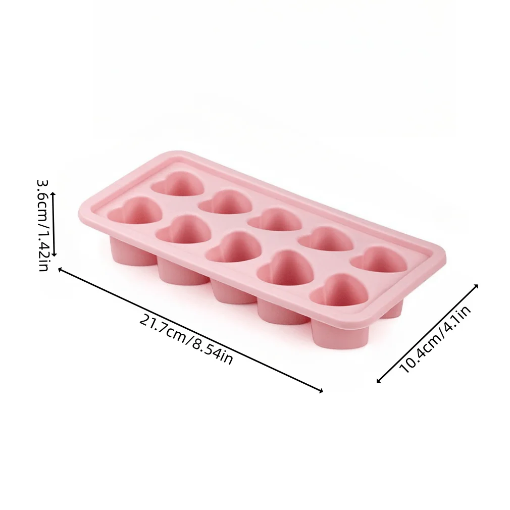 Ice Mold Set, 10 Hole Heart-Shaped Ice Tray, Pink Silicone Ice Mold, Whiskey, Easy to Demold, Reusable, Food Grade Material, Val