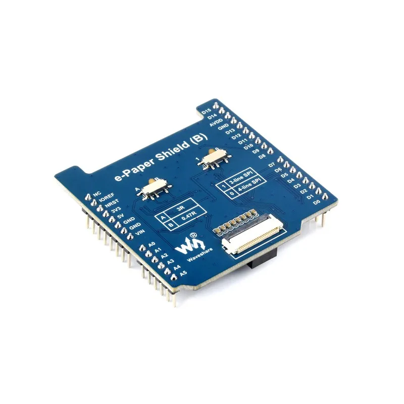 WaveshareUniversal E-Paper Raw Panel Driver Shield (B) para Arduino, chip flash MX25R6435F integrado, admite expansión externa R