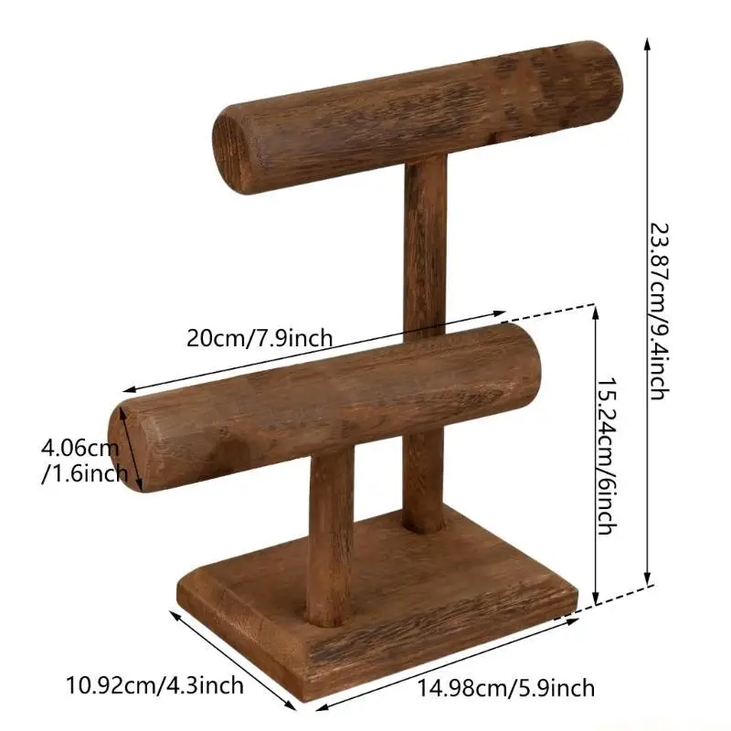 QX2E สร้อยข้อมือไม้ผู้ถือขาตั้งจอแสดงผลสไตล์วินเทจไม้เครื่องประดับคู่ระดับสำหรับสร้อยข้อมือและอื่นๆ