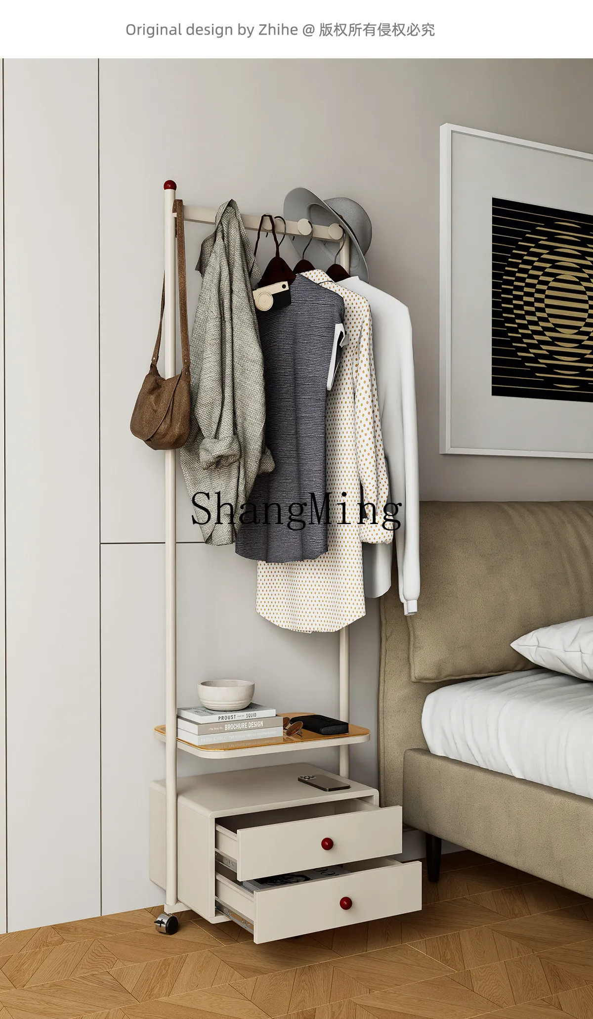 ZYY exquisite coat rack floor-to-ceiling bedroom bedside table hanger integrated household metal clothes rack removable storage