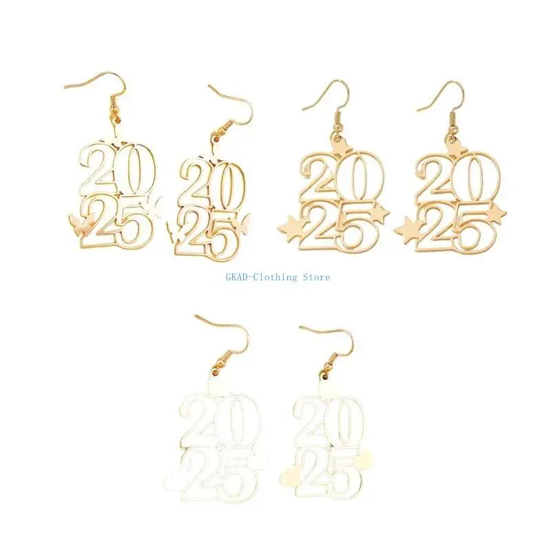 N0PE 3 أزواج أقراط سبيكة أنيقة تم تعيينها للنساء Gloden رقم 2025 أقراط DANGLE #4