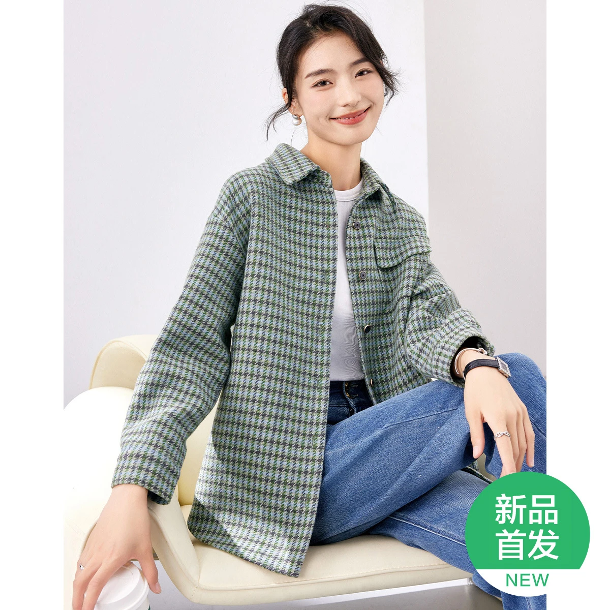 

Женская твидовая куртка Vimly, осень 2022, однобортное пальто с отложным воротником и длинными рукавами, офисная повседневная шикарная верхняя одежда M2933