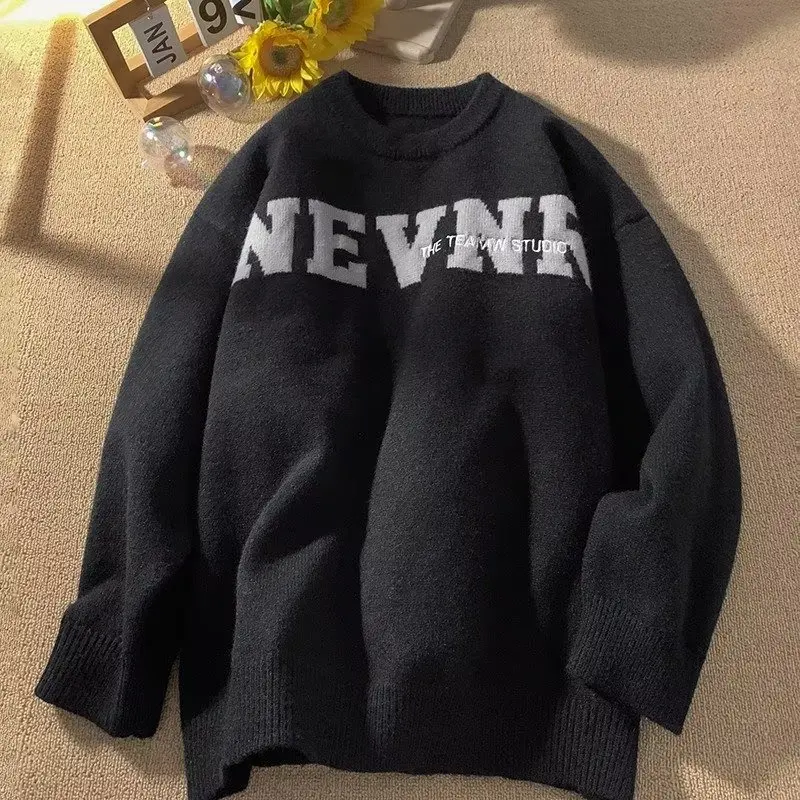 سترة رجالية كبيرة الحجم من American Sle مستديرة Ne محبوكة كاجوال بقلنسوة للزوجين لخريف وشتاء دافئ من ألياف البوليستر #3