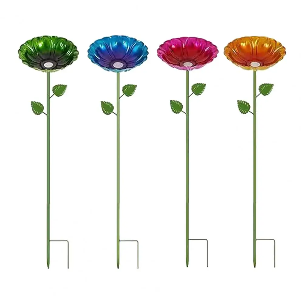 4Pcs Metal Flower Bird Baths, Garden Stake Bee Water Feeder, Outdoor Pollinators Cup, Bee Drinking Station Feeder Tray for Hummi