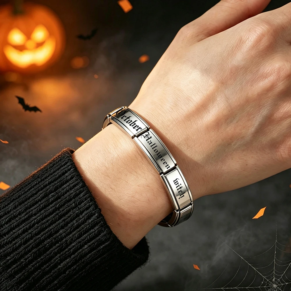Halloween Laser-Gravur Vampir Gruseliger Kürbis Werwolf 9x20mm Italienische Charms für DIY-Armbänder Edelstahl-Schmuck – Detail 4
