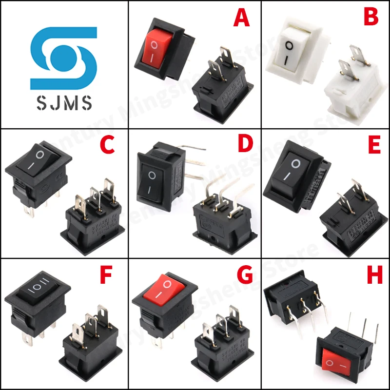 5Pcs 10*15 Button Switch 10x15mm 2CH 3CH 2Gear 3Gang 2Pin 3A 250V KCD11 Embedded On-Off Rocker Switch 10MM*15MM Black Red White