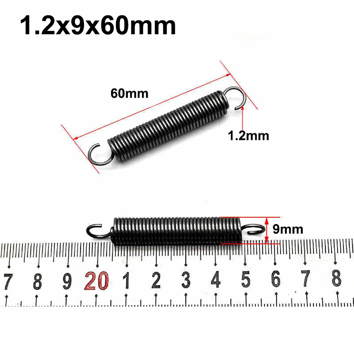 Wire Dia. 1.2mm  OD 9mm Hook Ends Expansion Extension Spring Spring Steel Length 30/35/40/45/50/60/70/80/90-250mm